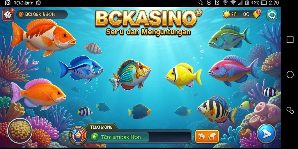 Screenshot utama BCKASINO menampilkan gameplay menembak ikan yang seru.