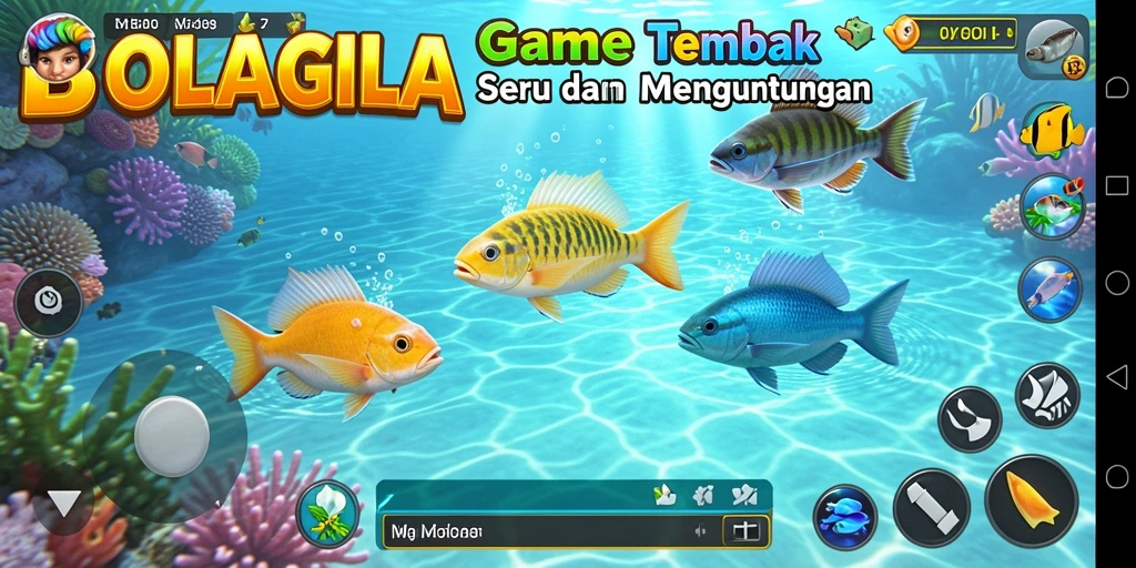 Tampilan gameplay BOLAGILA dengan aksi Tembak Ikan yang seru.