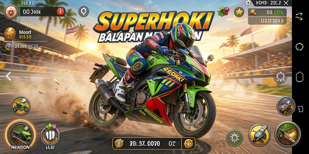 Tampilan gameplay balapan motor yang mendebarkan dan penuh aksi.